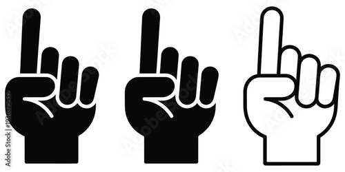 Hand icons showing index finger pointing up in solid and outline styles, perfect for user interface design,