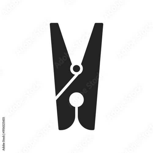 A black and white graphic of a clothespin with a white dot in the center. isolated on white background, Vector, illustration