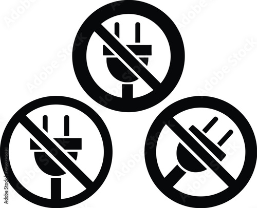 Three different icons representing prohibited actions on a white background isolated on white background, Vector, illustration