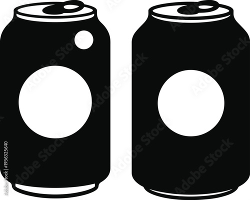 Two black soda cans with white circular logos on a plain background isolated on white background, Vector, illustration