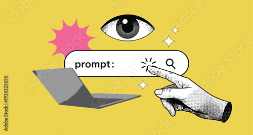 Searching for information online with a laptop and a watchful eye, digital concept.