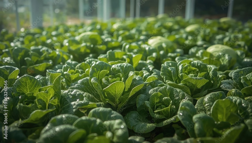 Naklejka premium Vertical Horizon Salad farm vegetable green oak lettuce. Close up fresh organic hydroponic vegetable cabbage green salad hydroponic cultivate farm