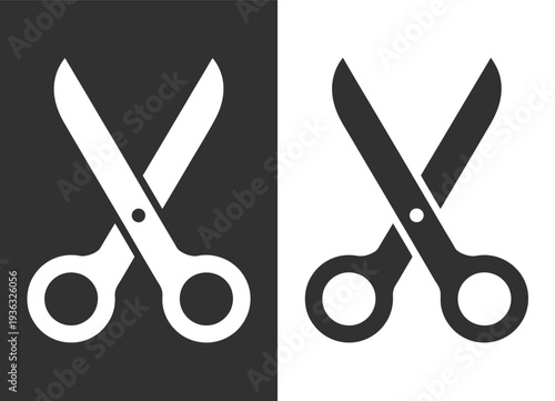 A pair of scissors with a black background and white scissors icon isolated on white background, Vector, illustration