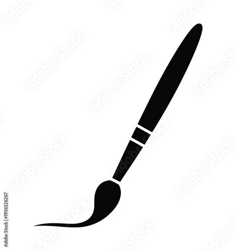 A sleek and modern black paintbrush with a wooden handle and a fine tip isolated on white background, Vector, illustration