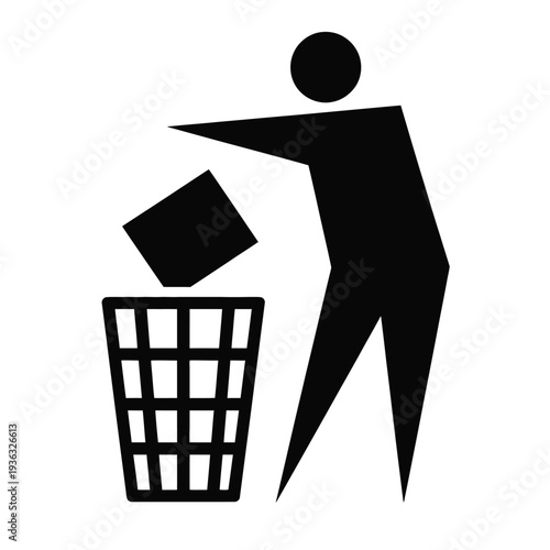 A person is throwing a box into a trash can. isolated on white background, Vector, illustration