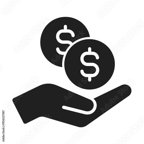 Hand holding two dollar symbols representing financial transactions and investments. isolated on white background, Vector, illustration
