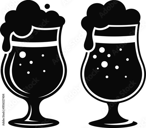 Two glasses filled with frothy dark beverages, possibly beer or stout. isolated on white background, Vector, illustration