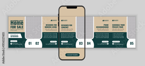 Modern Home for Sale Real Estate Social Media microblog carousel post Design Template	