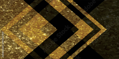 Luxurious Golden Glitter and Black Geometric Chevron Pattern Background.