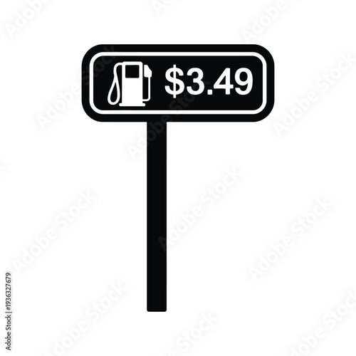 A black sign with a white dollar sign and the price of $3.49 isolated on white background, Vector, illustration