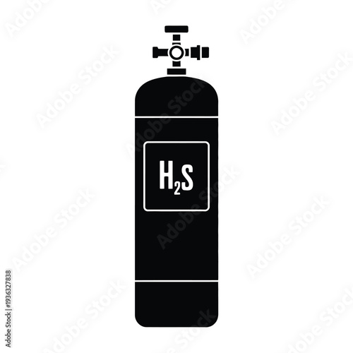 A black and white image of a large scuba diving gas cylinder with the letters h.s. isolated on white background, Vector, illustration