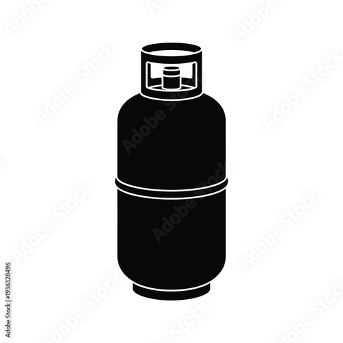 A black propane tank with a silver valve on top, ready for outdoor use. isolated on white background, Vector, illustration