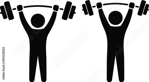 Two silhouettes lifting weights in a gym setting with dumbbells. isolated on white background, Vector, illustration