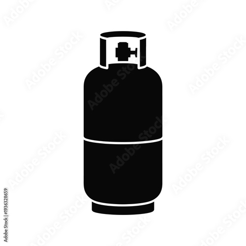 A black and white illustration of a propane tank with a valve on top. isolated on white background, Vector, illustration