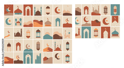 Minimalist Islamic Symbols Collection for Ramadan and Eid Celebrations.