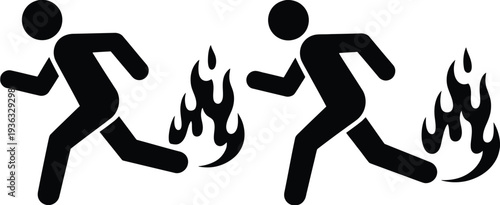 Two individuals running away from a fire symbolizing danger and urgency isolated on white background, Vector, illustration