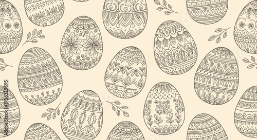Intricate Hand-Drawn Easter Eggs Seamless Pattern.