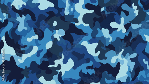 Military camouflage pattern in shades of blue for army uniforms and gear