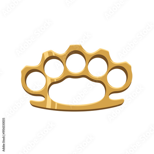 Golden Brass Knuckles Weapon, Close-up Studio Shot, Isolated on White Background