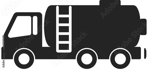 A black and white illustration of a large truck with a long cargo area isolated on white background, Vector, illustration