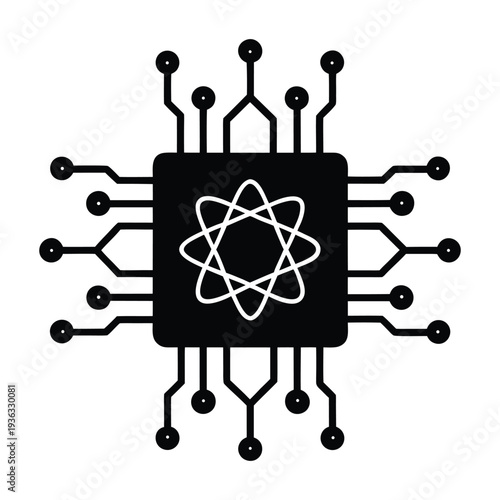 Quantum Computing Chip Silhouette with Abstract Qubits Vector