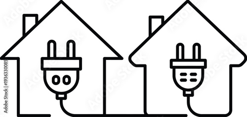 Two houses with different electrical outlets and power sources side by side isolated on white background, Vector, illustration