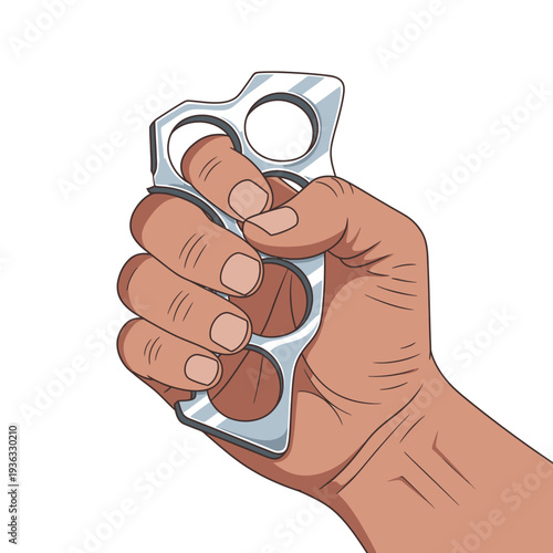 Hand holding brass knuckles, close-up, weapon, danger, aggression, self-defense, crime