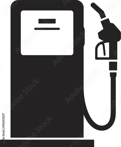 A black and white illustration of a gas pump with a hose attached. isolated on white background, Vector, illustration