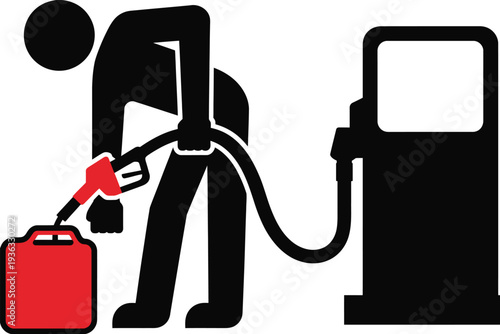 A person is filling up a red gas canister at a fuel pump station. isolated on white background, Vector, illustration