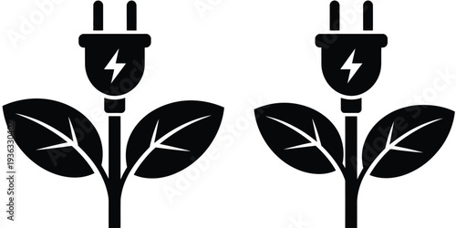 Two plants growing from a power outlet symbolizing the energy of nature. isolated on white background, Vector, illustration