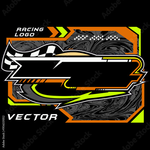 Outline and painted racing logo. Isolated in black background, for t-shirt design, ness purposes.
