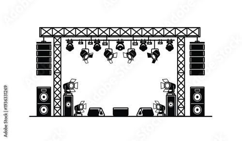 Concert stage setup with speakers and lights