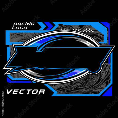 Outline and painted racing logo. Isolated in black background, for t-shirt design, ness purposes.