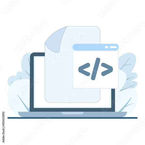 Vector illustration of a single code file document, script or source code page, isolated icon, programming and software development, modern flat vector design for technology and coding.