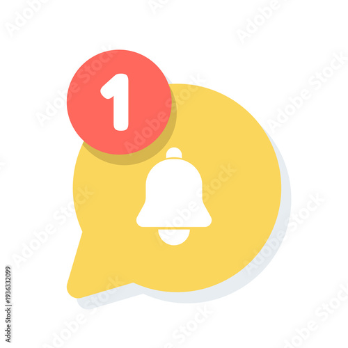 Vector icon of notification bell on speech bubble, incoming messages alert, inbox notifications, chat updates, modern flat design for apps, digital communication concept.