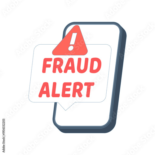 Flat vector illustration of mobile phone with fraud alert warning sign, online security, digital transaction safety, vigilance, modern flat design for cybersecurity and fintech concept.