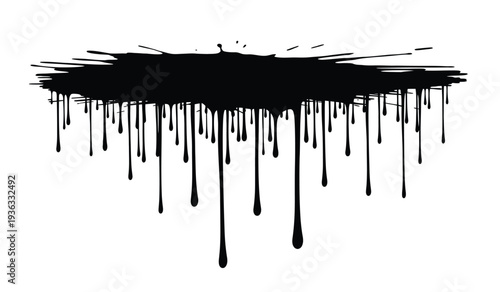 Black paint drips and splatters on a creating a dynamic abstract art piece with fluid movements