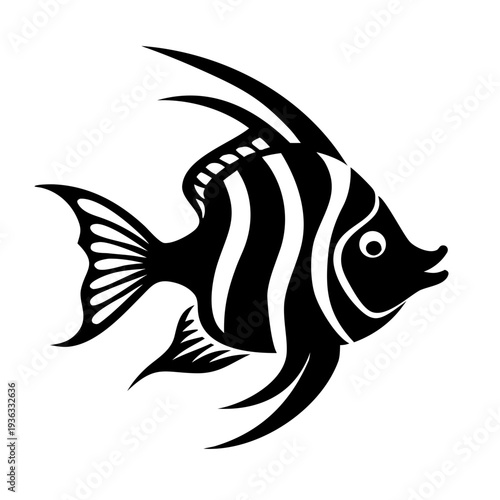 angelfish silhouette icon illustration for tropical marine aquarium fish and aquatic design