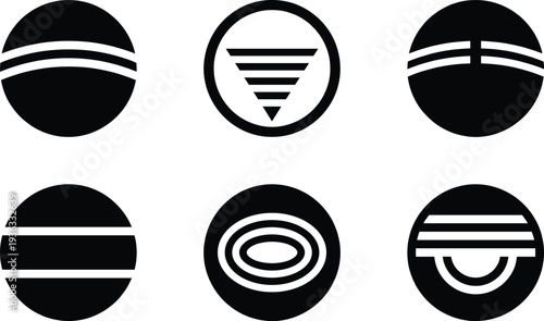 Abstract geometric circle logos set, modern minimal black and white emblem collection, creative vector icon design isolated on white background