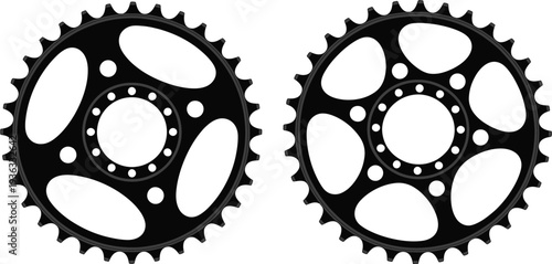 Two interlocking gears with intricate designs and symmetrical patterns. isolated on white background, Vector, illustration