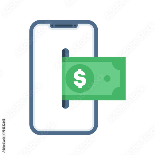 Vector illustration of smartphone digital wallet top-up, cell phone cash deposit, mobile banking app, online payment, e-wallet, fintech, modern flat vector design for finance and internet banking.