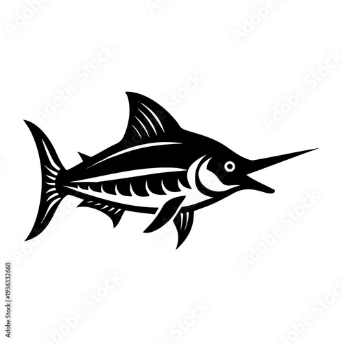 marlin silhouette icon illustration for marine ocean wildlife sport fishing and aquatic design