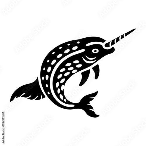 narwhal silhouette icon illustration for arctic marine wildlife ocean mammal and aquatic design