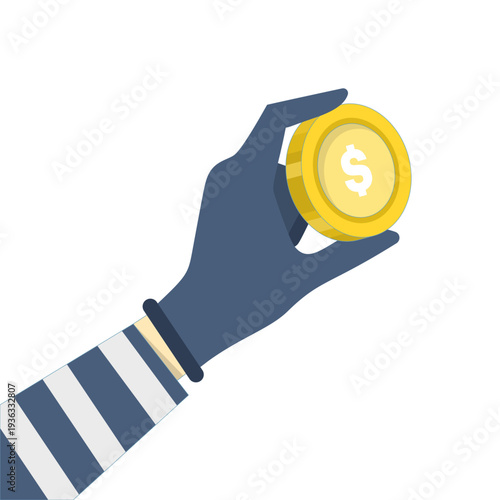 Vector illustration of thief stealing money dollar sign, fraud and financial crime concept, business failure and economic loss symbol in modern flat vector design.