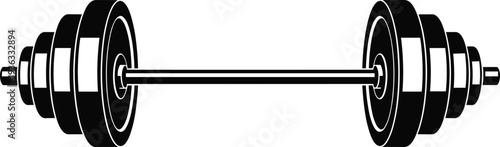 Barbell weight lifting equipment icon, gym fitness strength training symbol isolated on white background, bodybuilding workout vector illustration