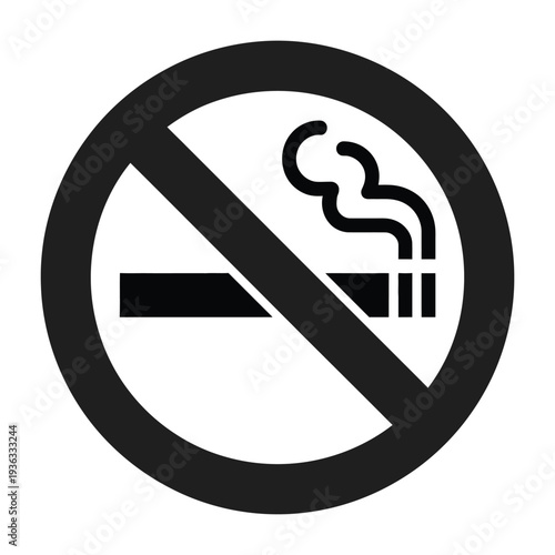A clear and bold no smoking sign with a cigarette crossed out in a circle isolated on white background, Vector, illustration