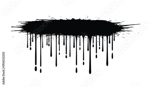 Black paint splatter with drips, abstract artistic design element