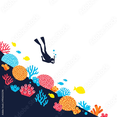 Scuba diver exploring vibrant coral reef with colorful fish and marine life