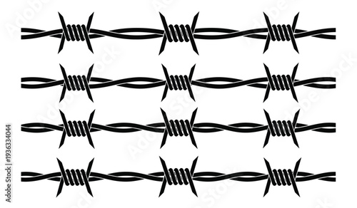 A black barbed wire fence on isolated for security or boundary concepts