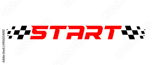 Modern racing logo featuring bold “START” typography combined with dynamic checkered flag elements, symbolizing speed, motion, and competitive energy.